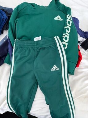 adidas Kids Dark Green Jogger Sweatpants with White Three Stripes